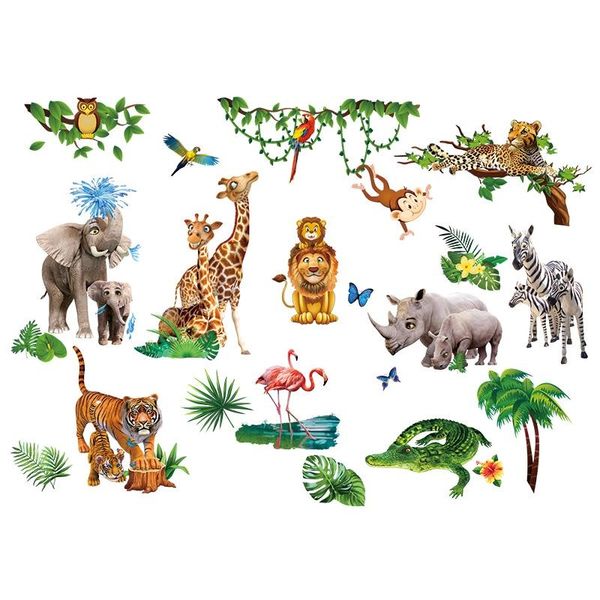 

shijuekongjian] cartoon animals wall stickers diy lion tiger monkey mural decals for kids room baby bedroom home decoration