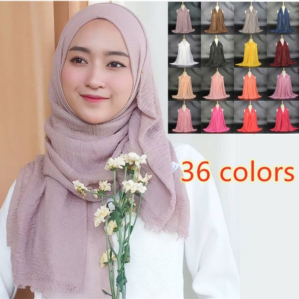 

selling fashion turban solid color crimped cotton and linen scarf cotton plain woven scarf 180*70cm, Blue;gray