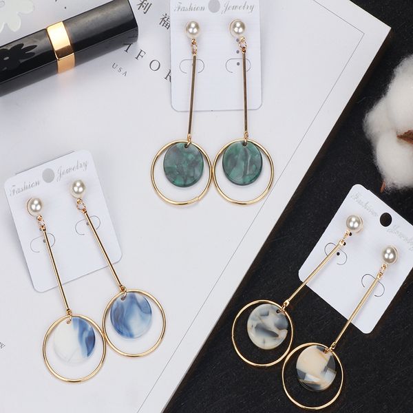 

korean version of the trend of the new simple acrylic plate marble pattern pendant earrings fashion long earrings for woman, Silver