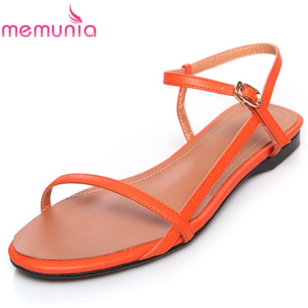 

memunia 2020 women sandals concise buckle summer beach sandals comfortable casual flat shoes ladies genuine leather, Black