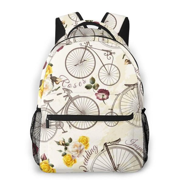 

backpack casual travel bag retro bicycles roses pattern school bag fashion shoulder for teenage girl bagpack