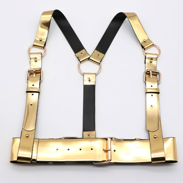 

gold mirror pu belt, fashion versatile club hip hop dance runway belt, luxury belt design for women designer belts, Black;brown