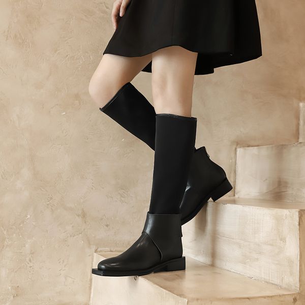 

high boots women autumn winter warm party office basic shoes woman square heels women genuine leather knee high boots, Black