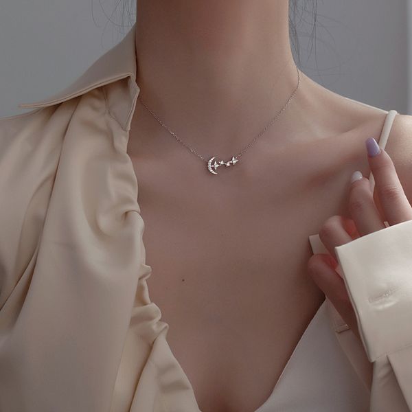 

luokey personality silver color statement zircon necklaces colar trendy fashion tiny moon star choker pendant necklace jewelry