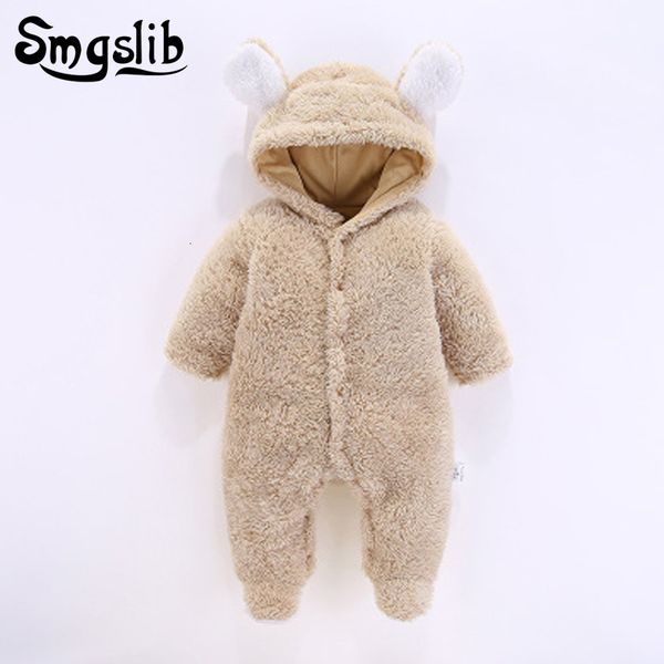 

baby onesies new born baby clothes coral fleece warm baby boy winter clothes animal bear overall onesie girls rompers jumps, White