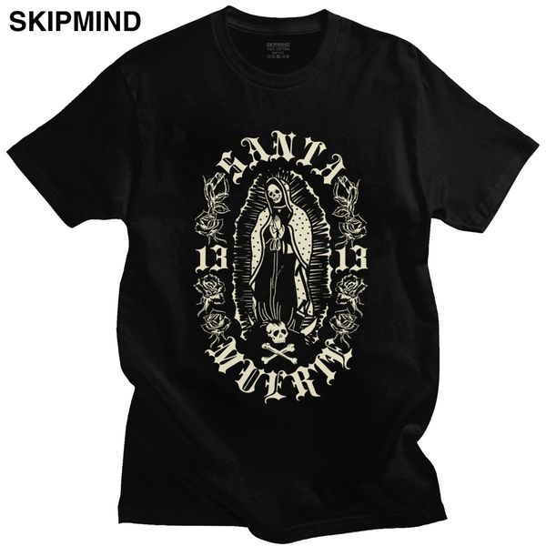

santa muerte 13 t shirts men cotton lady of holy death t-shirt mexican skull tee o-neck short sleeve streetwear hip hop tshirt