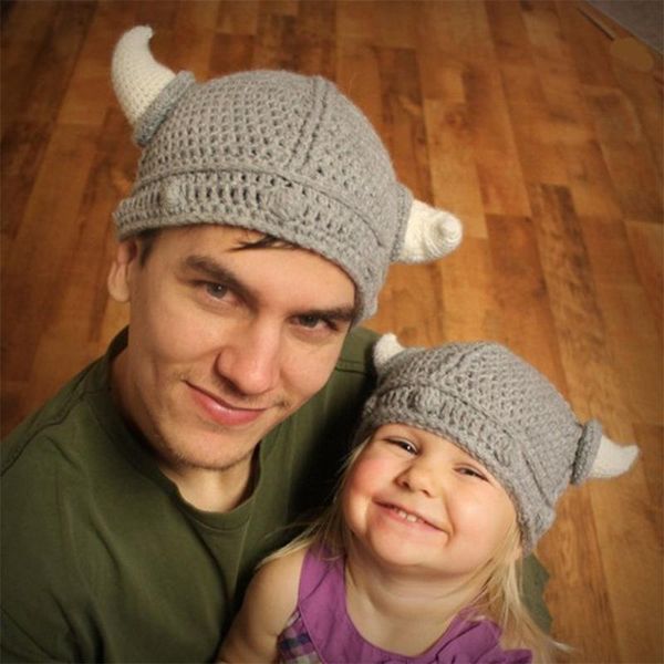 

horn украшение родитель-ребенок костюм шлема для взрослых детей horn solid color смешной сплошной цвет простой двойной теплая шапка # h8, Blue;gray