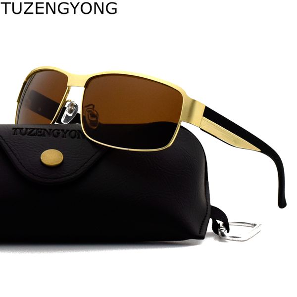 

tuzengyong men's polarized sunglasses alloy frame brand designer driving sun glasses 100% uv400 goggle style eyewear and box, White;black
