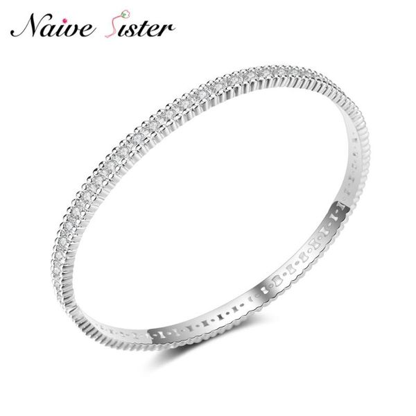 

bangle trendy ladies bangles one row full cubic zircon crystal bracelet for women wedding copper jewelry shiny silver color, Black