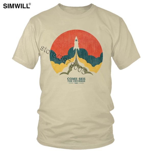 

vintage rocket launch up t shirts cool graphic cotton tee mens short sleeve round neck beyond the space universe 1961 t-shirt