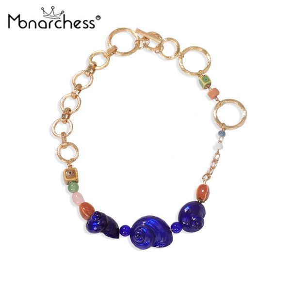 

bohemian ethnic wind fashion personality shell conch ladies pendant necklace statement blue necklace for womens banquet jewelry, Silver