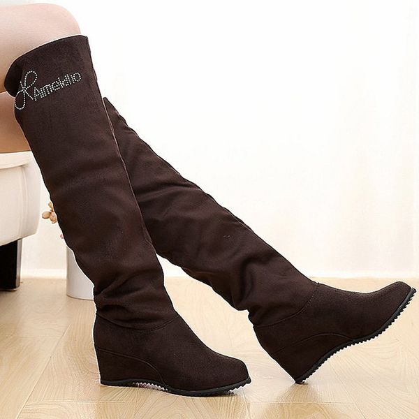 

boots women 2021 autumn winter ladies fashion flat bottom shoes over the knee thigh high suede long er875876, Black