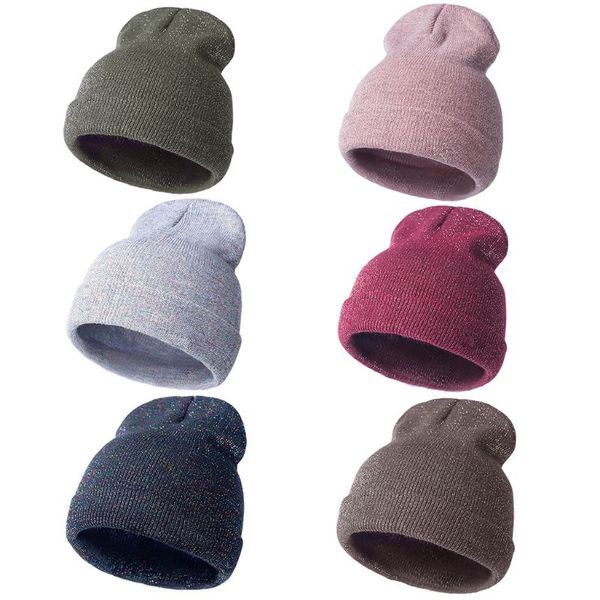 

beanies women men winter autumn knitted glitter beanie hat metallic colorful thread outdoor breathable ski stretch cuffed skull cap ear