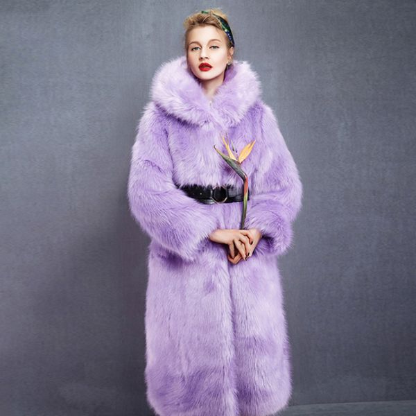 

la maxpa elegant faux fox fur thick jackets luxurious vintage coats women femme winter, Black