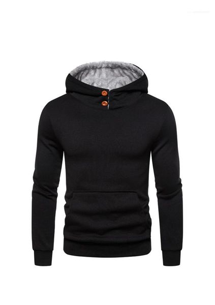 

males clothing solid color mens designer hoodies casual button decoration big pocket mens hoodies fashion pullover, Black