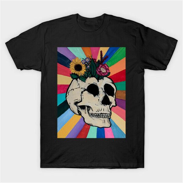 

skull and flowers funny halloween costume vintage black t-shirt s-3xl outdoor wear tee shirt