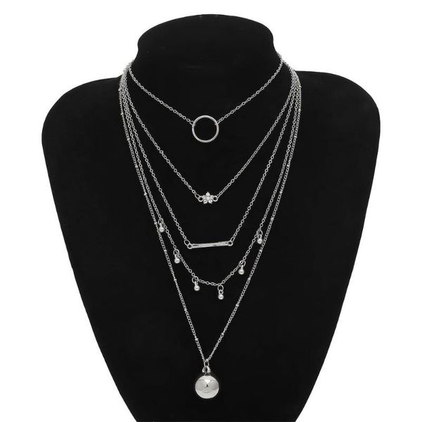 

new bohemian layered bead tassel chain necklace women statement punk rhinestone big ball pendant necklace collier femme jewelry, Silver