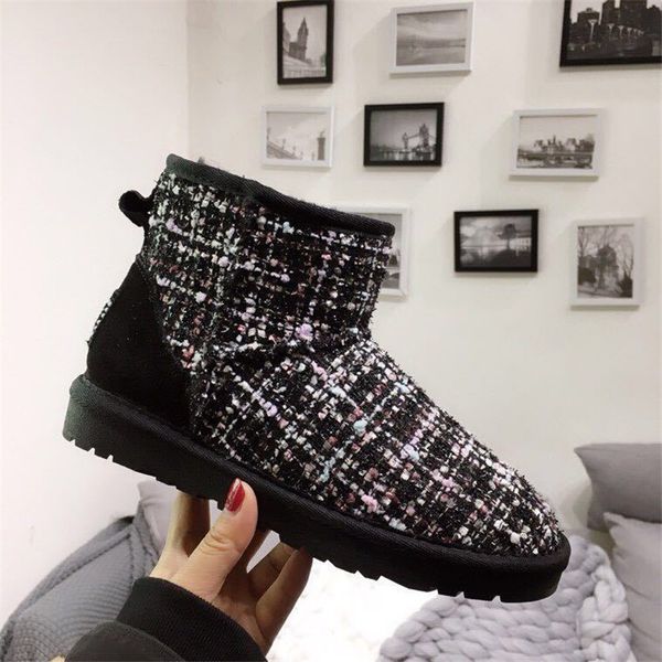 

natural wool 2020 women shoes boots ankle leather button leather lady snow boots warm brand women winter shoes, Black