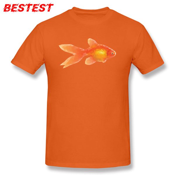 

unique men t-shirt cotton t shirt goldfish print lucky geometric design clothes crew neck orange color tshirt male tees