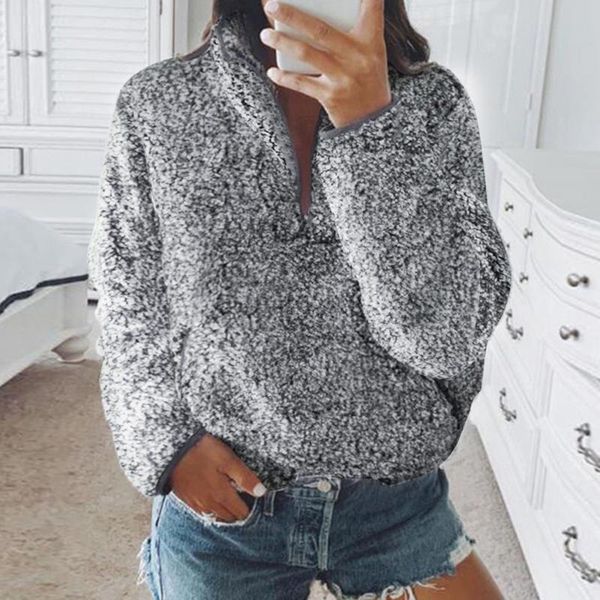 

women's hoodies & sweatshirts v collar zipper women warm long sleeve ladies pocket solid loose autumn winter sweatshirt coats, Black