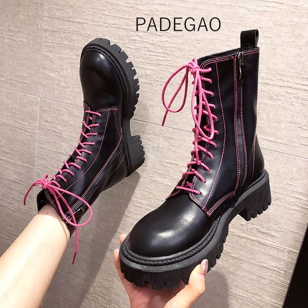 

women boots 2020 autumn black lace-up platform zipper high-heeled boots fashion women riding