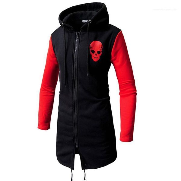 

zipper fly coats fashion mens long jacket designer street hiphop mens jacket skull printed long sleeve, Black;brown