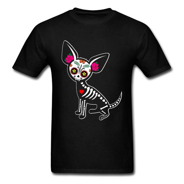 

hairless chihuahua muerta skeleton dog tshirt black the day of the dead punisher dog easter day funny t shirt for men skull