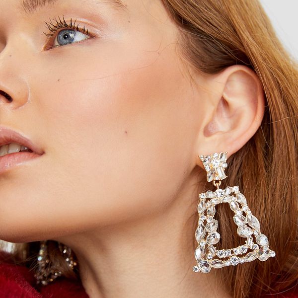 

dangle & chandelier ztech good quality fashion earrings trapezoid pendants women crystal vintage statement for wholesale, Silver
