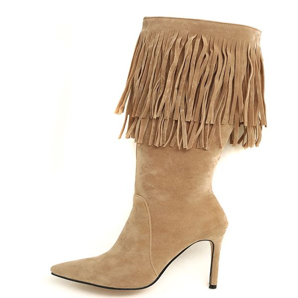 

boots round toe booties woman 2020 high heels women's shoes large size stiletto big pointy over-the-knee leather sexy, Black