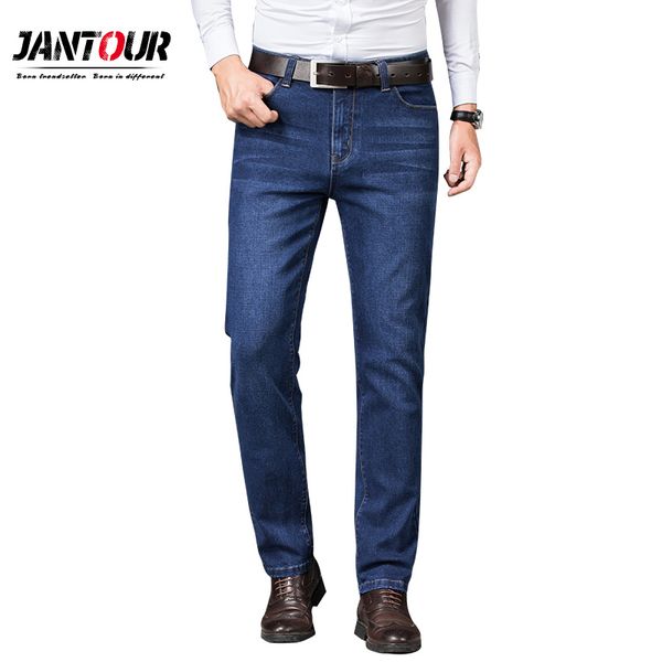 

autumn winter thick men jeans business casual stretch denim pants straight blue black trousers male brand large size 40 42 44 46
