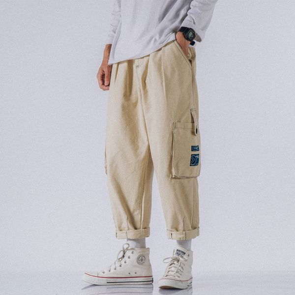 

это не обычная вещь осень падение случайных overallstrousers комбинезоны функциональные комбинезоны мужские прямые брюки бежевого цвета поте, Blue