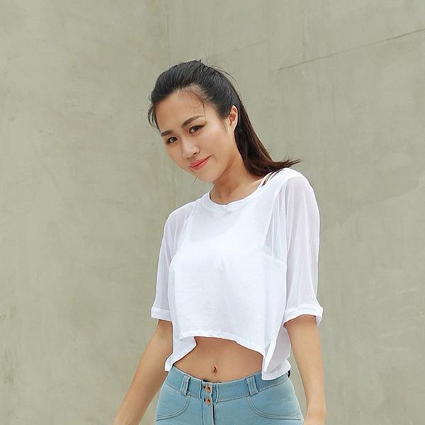 

breathable mesh yoga short sleeve t shirts women lightweight sports t-shirt quick dry sports blouse gym fitness sportswear, White;red
