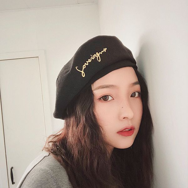 

berets summer girl thin section british spaper octagonal cap autumn and winter korean version of the japanese wild black painter hat, Blue;gray