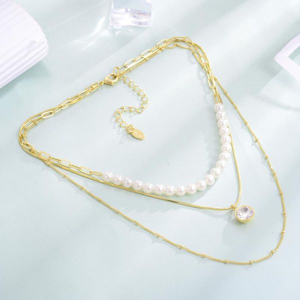 

pearls crystal pendant necklaces for women gold color copper chain necklace choker fashion wedding jewelry collares de moda 2020, Golden;silver