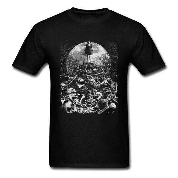 

mountain of bones t shirts horror skulls tshirt men black clothes halloween girl killer t-shirt goth style moon night