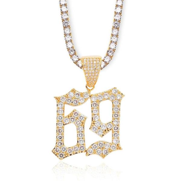 

pendant necklaces men hip hop out bling 6ix9ine rapper pave setting rhinestone fashion 69 necklace hiphop jewelry gifts, Silver
