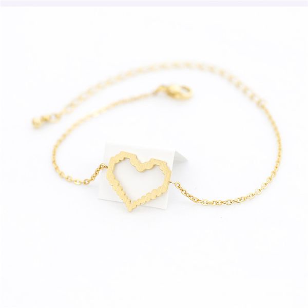 

link, chain cute heart bracelets for women girl stainless steel gold color pulsera hombre accesorios mujer, Black