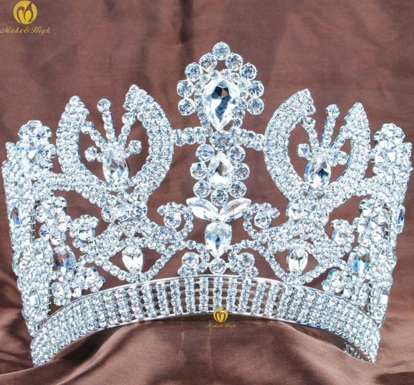 

luxurious miss beauty pageant tiara crown contoured austrian rhinestone women headband wedding bridal parade prom costumes, Golden;silver