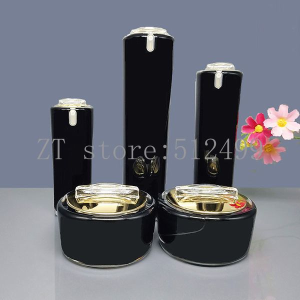 

storage bottles & jars 10pcs/lot 15/30/50g black gold cream cosmetic jar pot 30/50/100ml acrylic lotion pump bottle diy refillable container