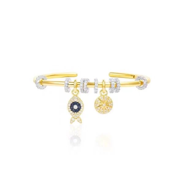 

yellow gold lucky fish cuff bangles blue eyes compass cross pendant bracelets ete brand design dubai ap jewelry for women, Black