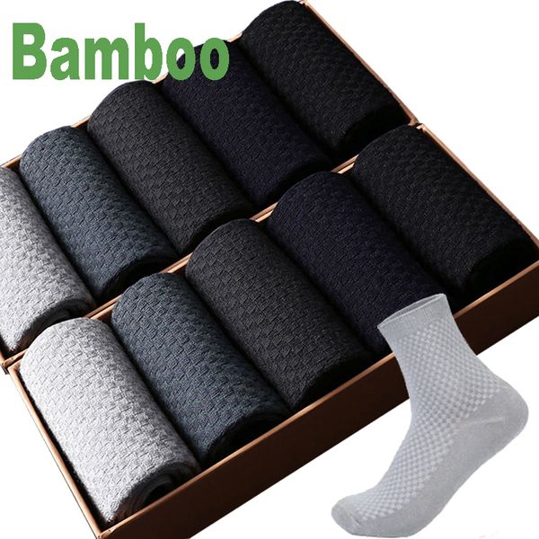 10 pares / lote homens de fibra de bambu meias de compressão quente outono longo negro negócio casual vestido peock presentes plus size 43-46 200924