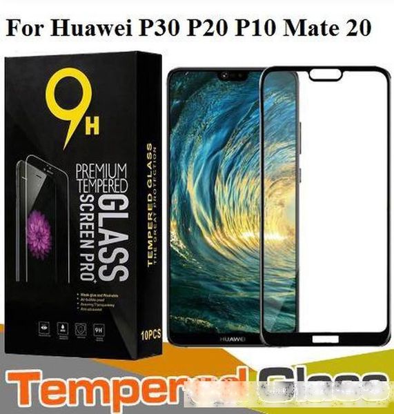 

printing 9h tempered glass for huawei p30 p20 p10 pro lite plus nova 4e 3e mate 10 20 screen protector full cover anti-scratch with package