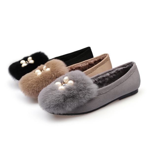 

fuzzy flats women crystal shoes slip on fluffy fashion ladies flock square toe shoes warm fur winter flats plus size 43, Black
