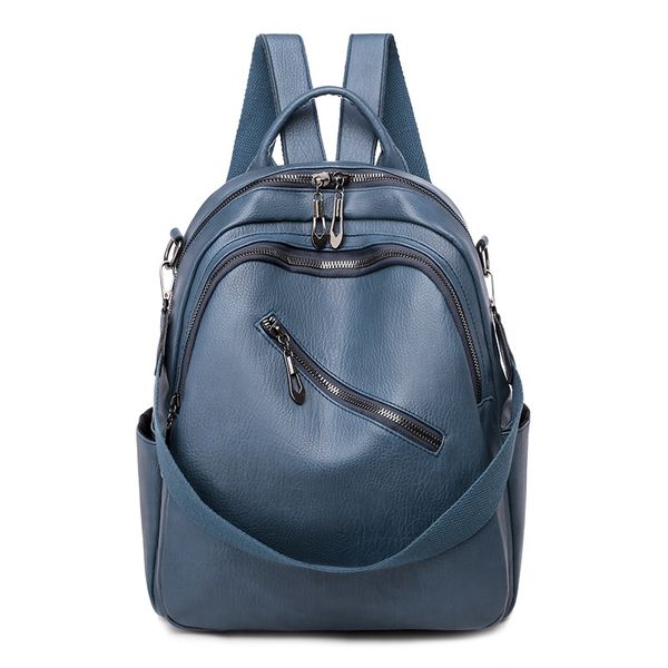 

large-capacity soft leather shoulder bag travel backpack hit color wild student bag