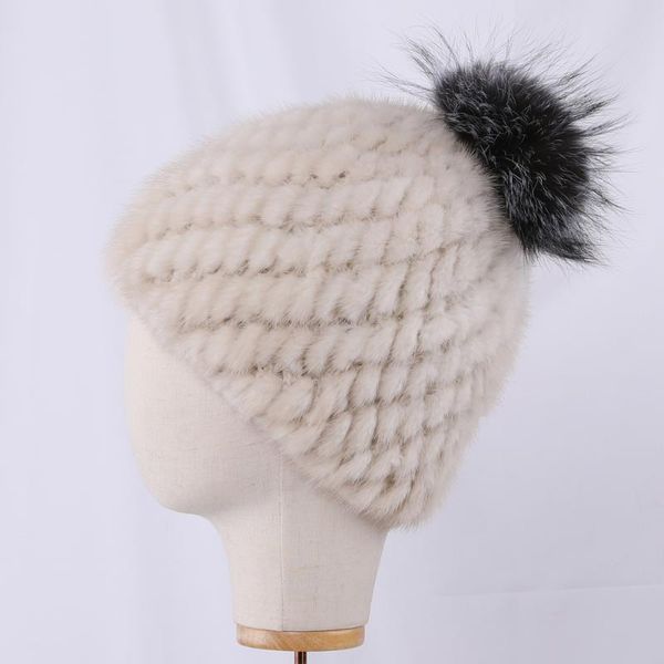 

2020 100% real hat women winter knitted beanies russian girls cap with silver fur pom poms thick female cap elastic, Blue;gray