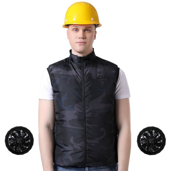 

usb smart air conditioning clothes summer cooling fan vest camouflage fishing hiking vest outdoor high temperature cool jacket, Gray;blue