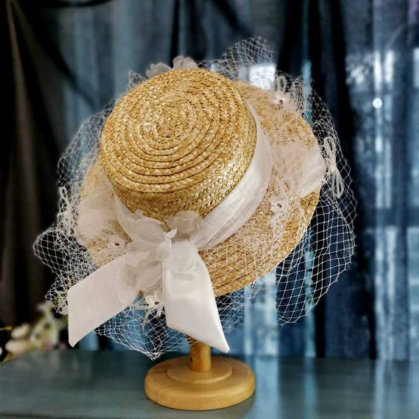 

2020 britsh style veil sun hat women lolita gauze bowknot straw summer sombrero cap ladies beach travel mesh fedora jazz hat, Blue;gray