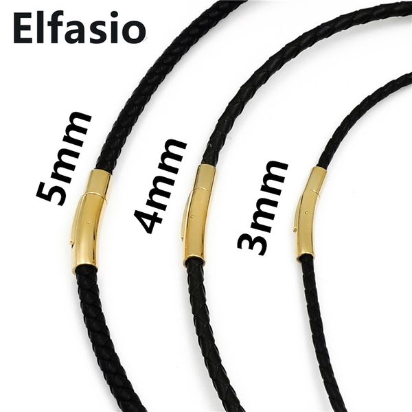 

3/4/5mm mens womens black braided genuine leather cord stainless steel silver gold secure clasp necklace chain wholesale jewelry