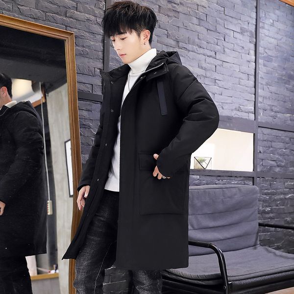 

down jacket men's medium long coat new thickened warm down jacket business casual loose coat man, Black