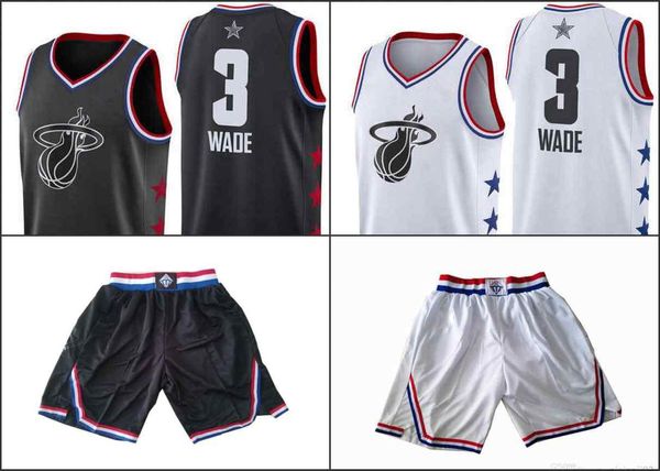 

miami heat men dwyane wade 2019 all-star nba black white basketball jersey shorts